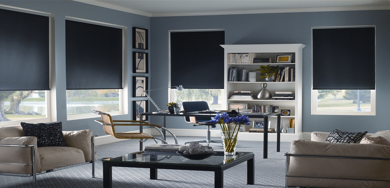 dark-black-ikea-blackout-blind-for-modern-sleek-office-room-with-beige-sofas-beautiful-decorative-blue-flower-glass-table-and-grey-flooor
